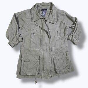 Canvas Military Jacket Women's M Olive Army Green Utility Cargo Field Coat